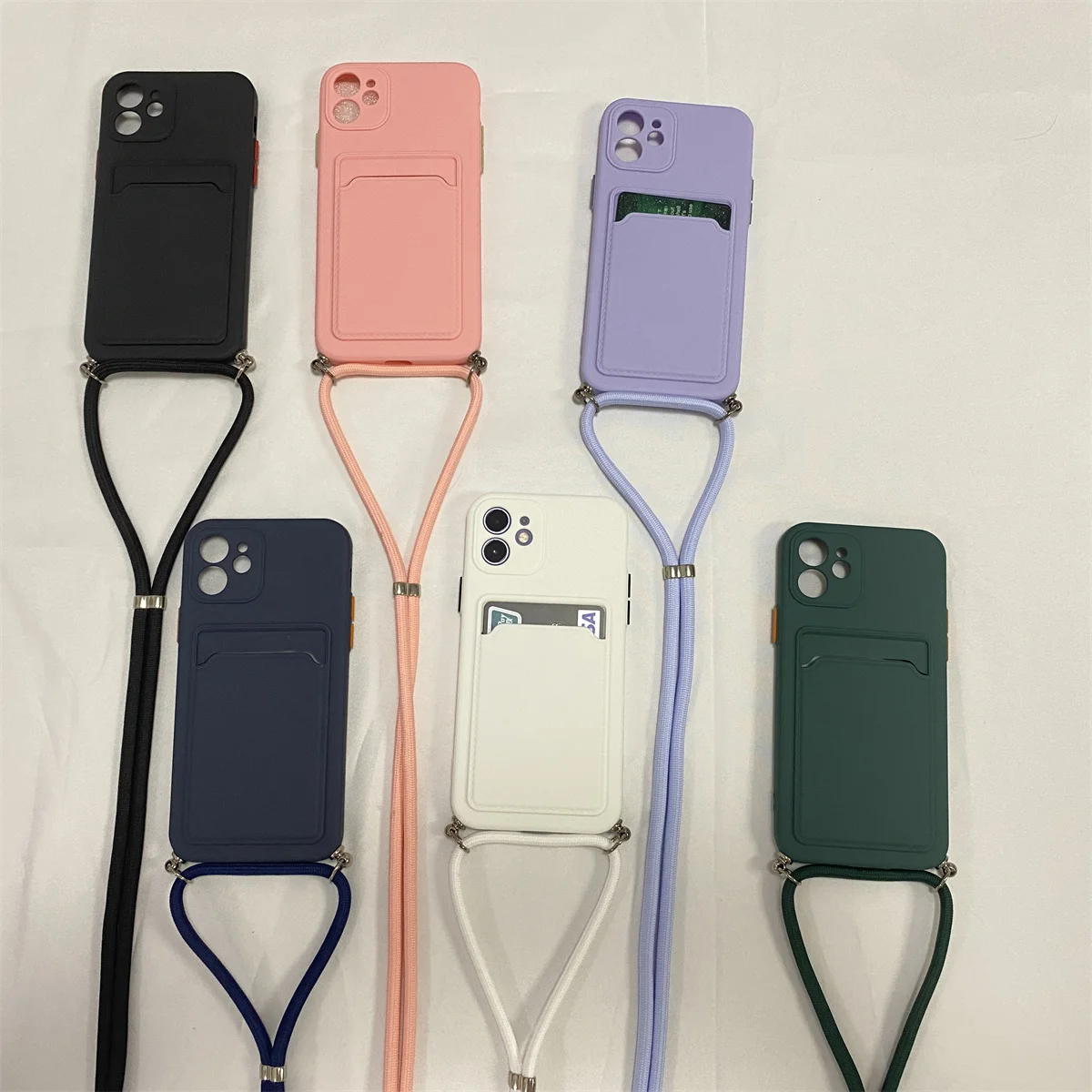 Card Holder Wallet Crossbody Necklace Lanyard Case For iPhone 15 14 11 12 13 Pro Max Mini XS X XR 6 8 7 Plus Soft Silicone Cover