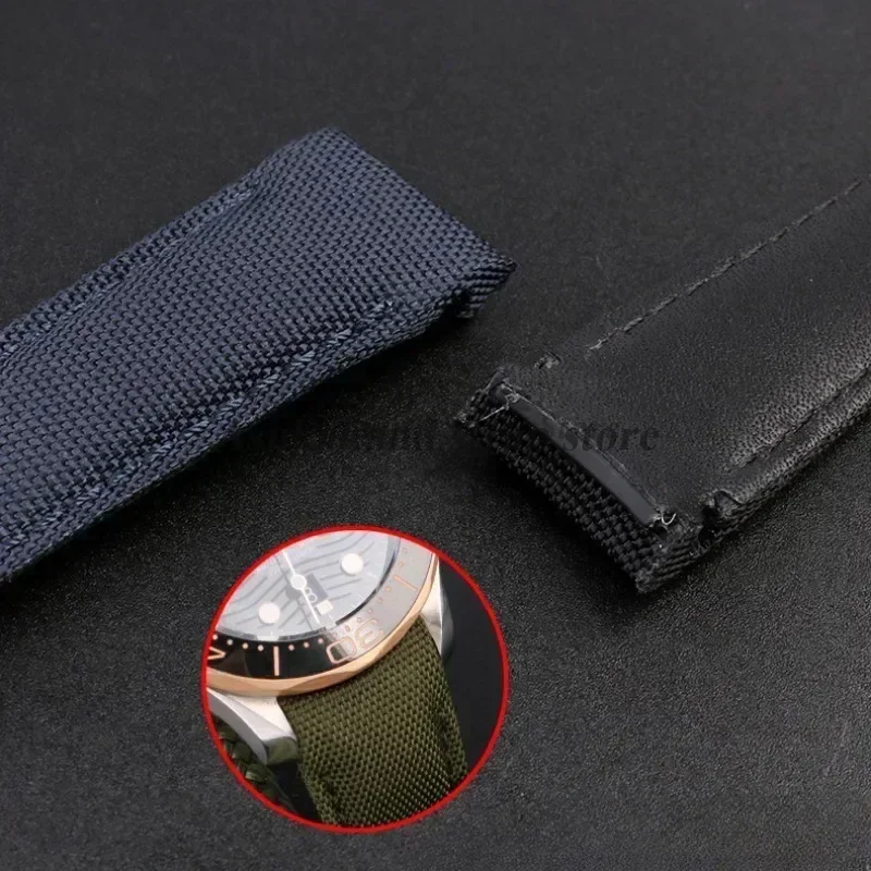 Curved End Nylon Leather Watch Band for Omega Planet Ocean Seamaster 300 Belt Men Women Canvas 20mm 22mm Watch Strap Accessories