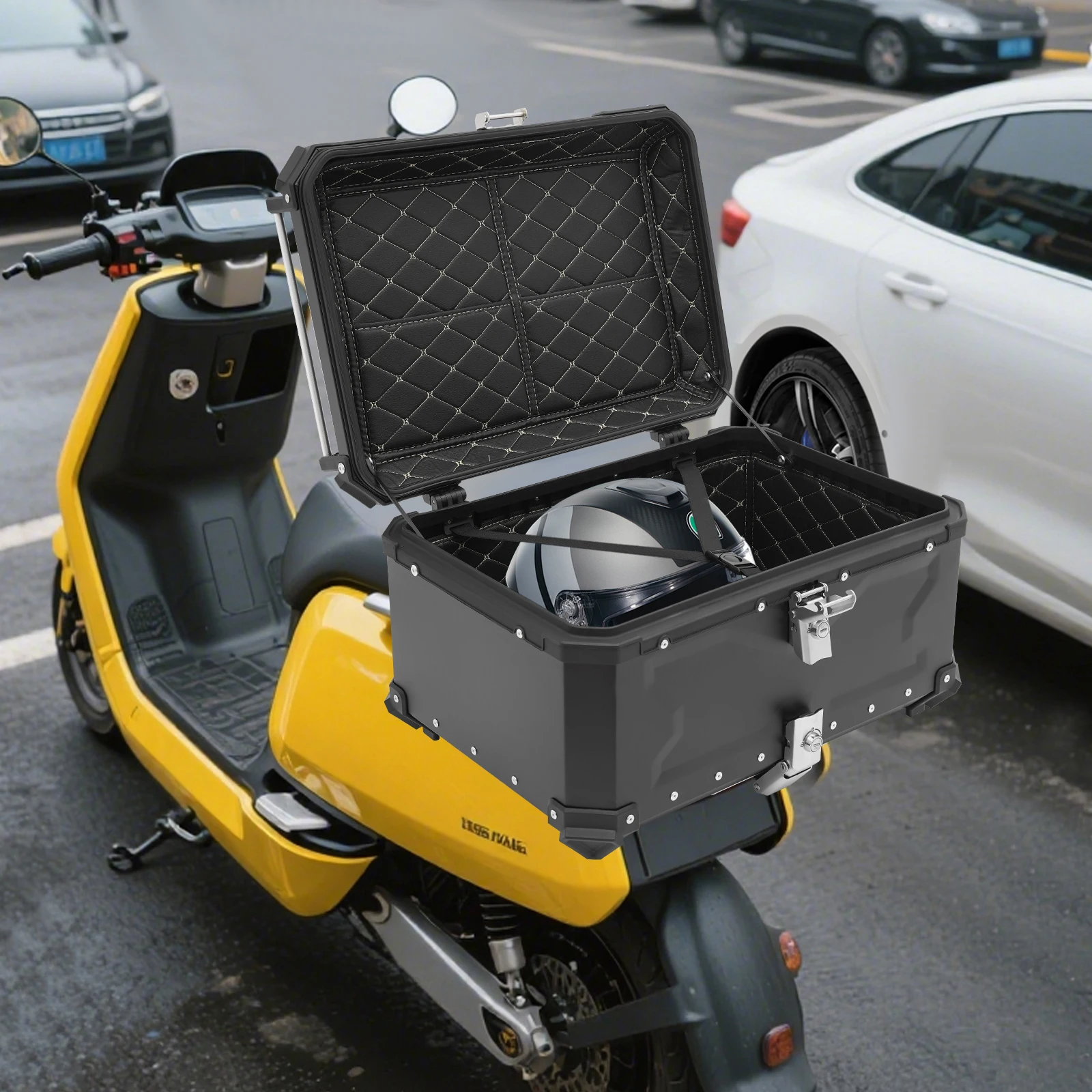 

65L Black Motorcycle Top Case Waterproof Motorbike Tail Box Motorcycles Tail Storage Case with Safety Lock