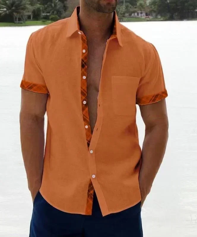 

2023 Summer Men's Luxury Brand Shirt Short Sleeve Collar Contrast Business Work Dress Wedding Shirts For Men Blouse Tops