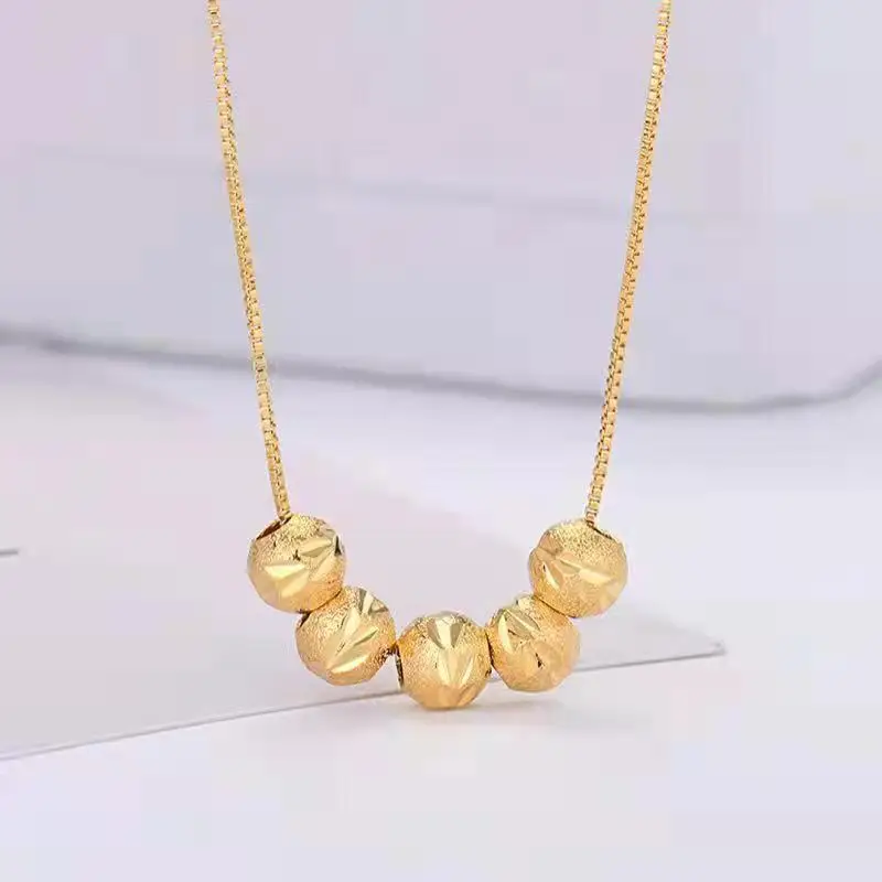 Korea Fashion Steel Jewelry Transfer Golden Beans Collar Necklace for Women Simple Beaded Pendant Necklace Collares Jewelry Gift