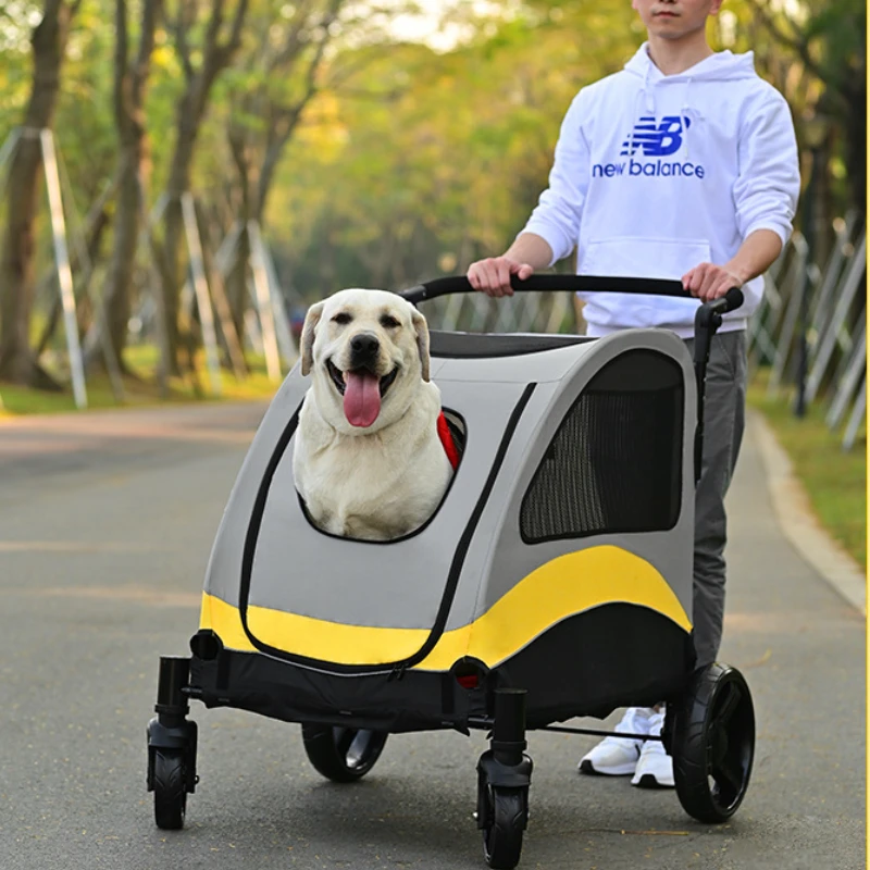 

4 Wheels Trolley Accessible From Both Front and Rear Foldable Pet Cart for Medium and Large Dogs Stroller for Disabled Dog Items