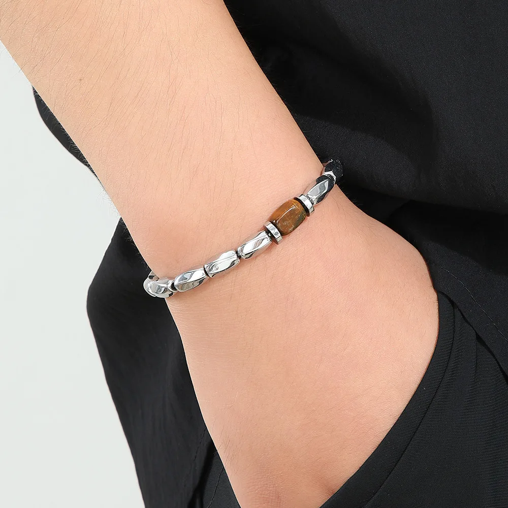 Retro Unregelmäßiges Alien-Armband mit Schwarzen Gallensteinperlen, Einfaches Herren-Gallensteinarmband, Modischer Partyschmuck, Trendige Accessoires – Detail 3