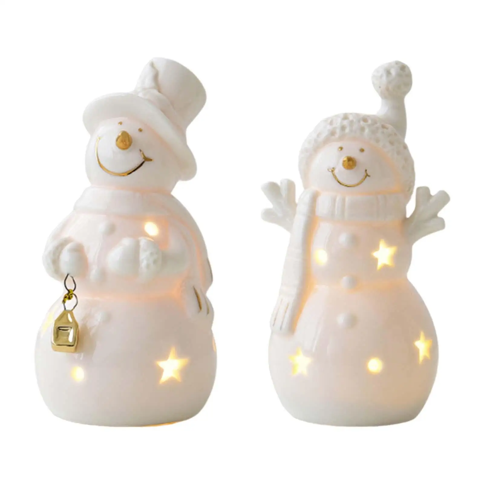 

Lighted LED Snowman Christmas Decoration Ceramic Crafts Collectible Desktop Ornament for Office Bedroom Festival Indoor Desk