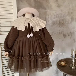 Girls Dress Autumn and Winter New Children Baby Girls Dress Winter Princess Style Plus Velvet Princess Dress Girl Long Dress