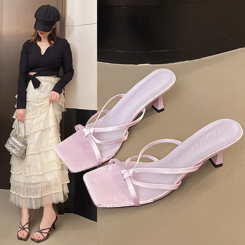 

Summer Women Clip Toe Slippers Fashion Dress Slide Shoes Ladies Elegant High Heel Footwear