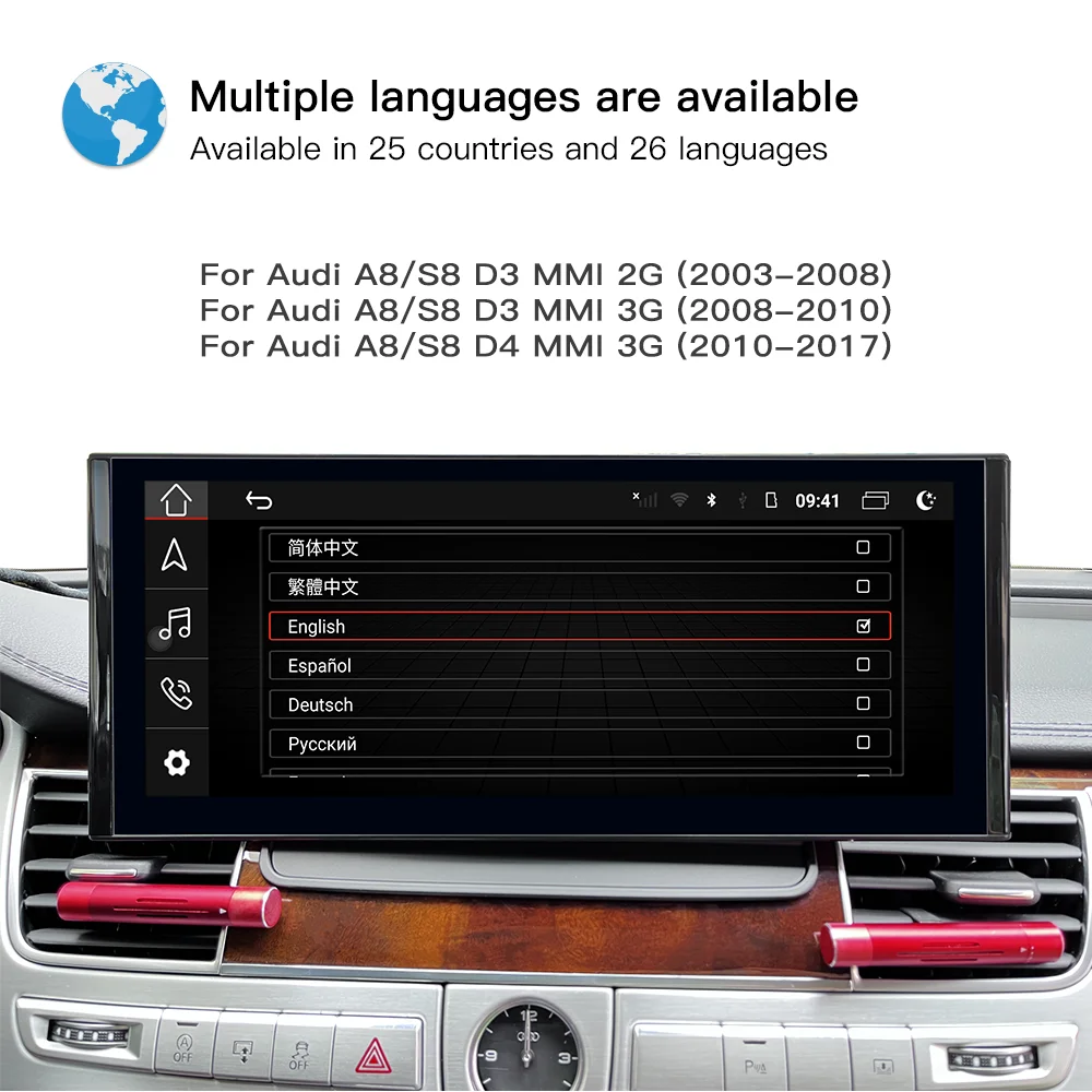 12.3 cal dla Audi A8 D4 2011 2012 2013 2014-2017 Android 13 samochodowe multimedia radioodtwarzacz stereo DVD GPS nawigacja CarPlay auto