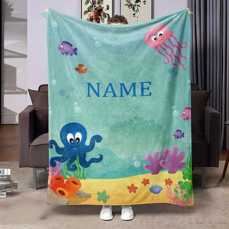Customized octopus printed flannel blanket with soft and warm features, suitable for napping, sofas