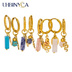 UHBINYCA Snake Pattern and Natural Stone Combination Pendant Earrings for Women, Detachable Stainless Steel Hoop Earrings