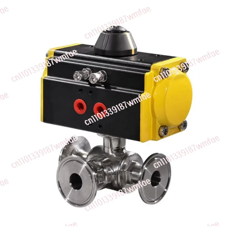 

Пневматический привод, трехходовой трехзажимной шаровой кран из пищевой нержавеющей стали 304, санитарный шаровой кран