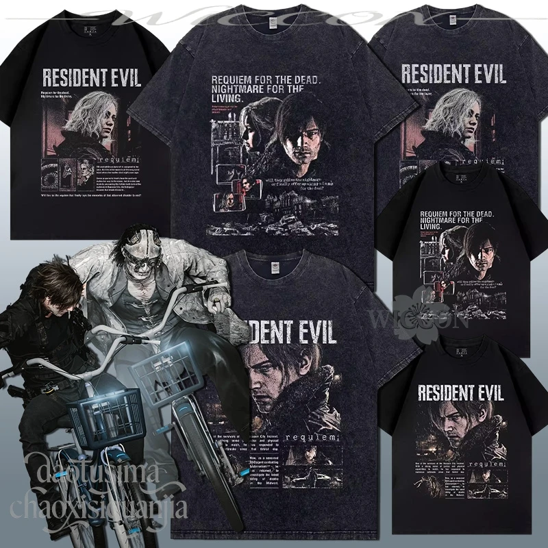 

Patterned T-shirt Retro Fans Tshirt Uniform Punk Black Suit Halloween Party Gifts Leonn Cosplay Anime Horror Game RRE9 Reeequlem