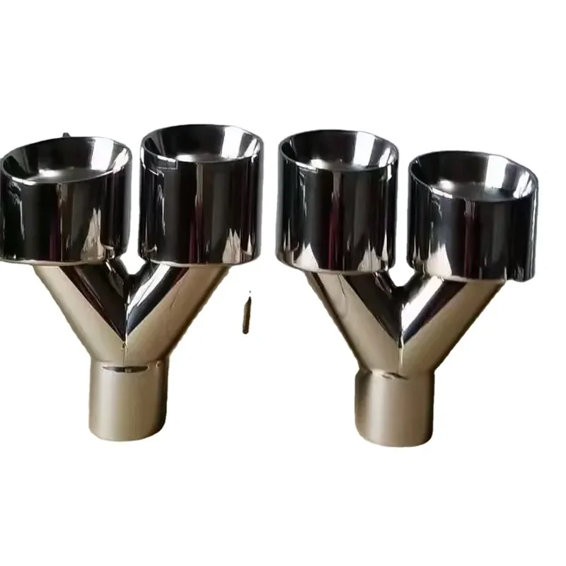 1Pair Car Exhaust Tail Pipe Bright Stainless Steel Straight Welding Bevel Edge Shinny Muffler Tip