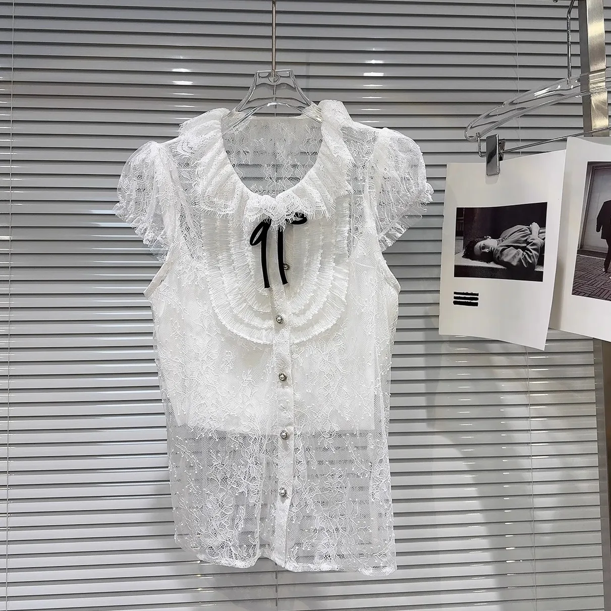 

Sweet Sle Knot Lace irt ort Sve T Top Women's Slim Fit Polyester Fiber Summer New Arrival