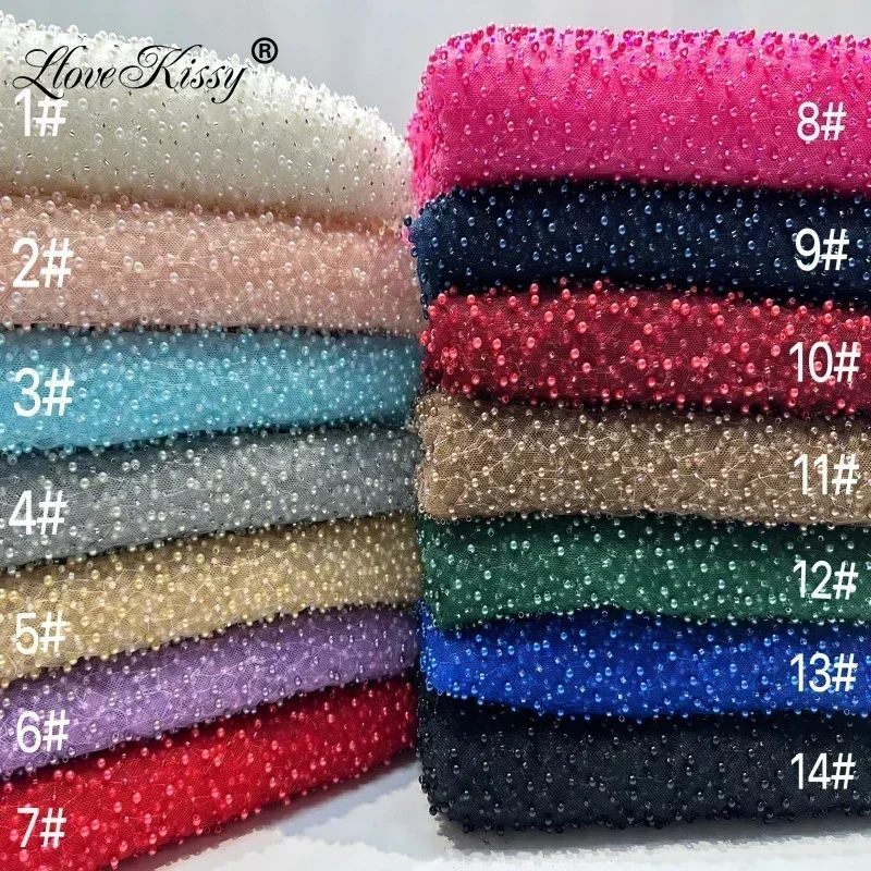 

NEW Spot 14 Colors Mesh Beads Embroidery Lace Fabrics DIY Sewing Party Wedding Dress High-quality Bead Lace Fabric Width 125CM