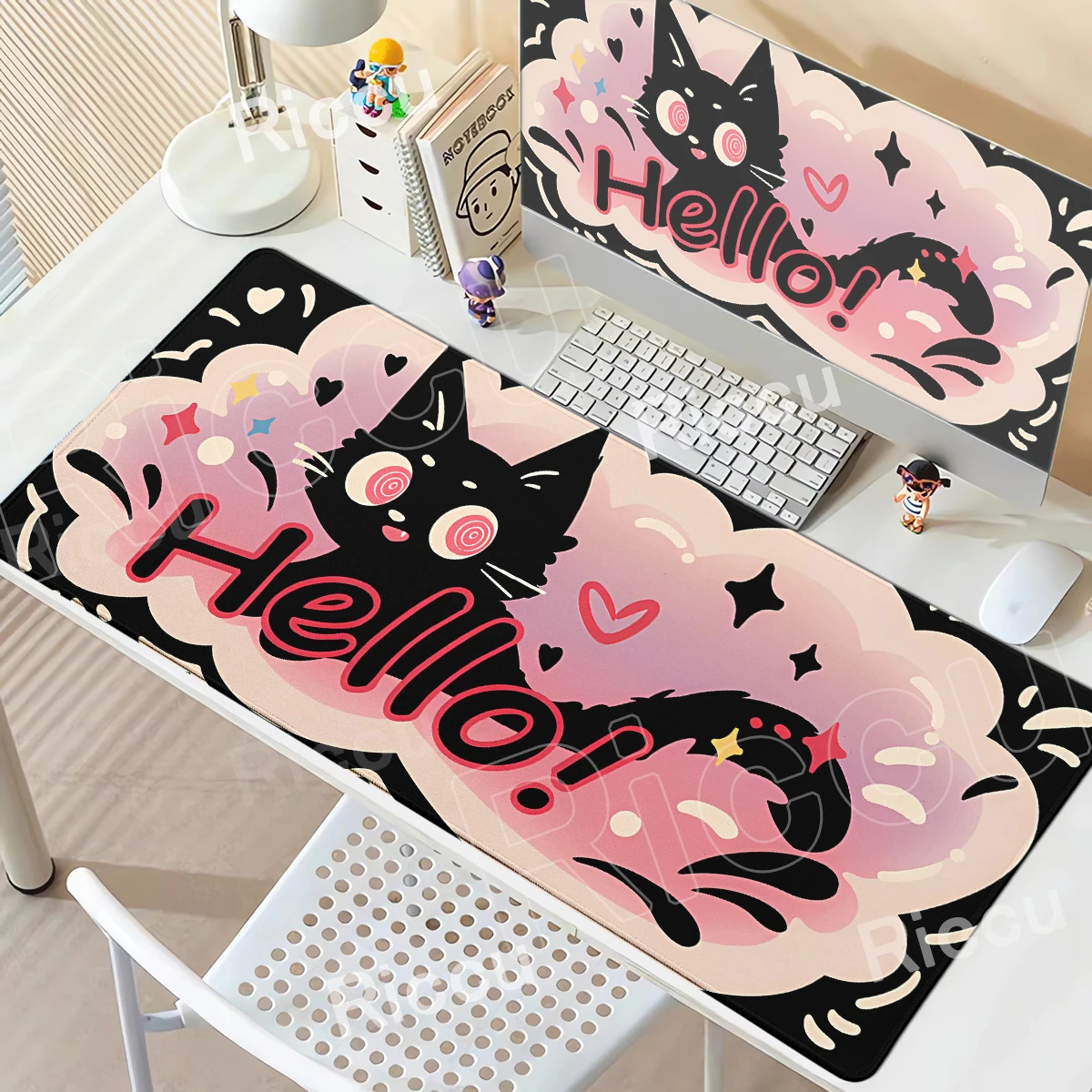 Cute Cat Mousepad Kawaii Black Kitten Mouse Pad Large Game Keyboard Mat XXL Computer Accessories Office PC Table Pad Carpet Mats