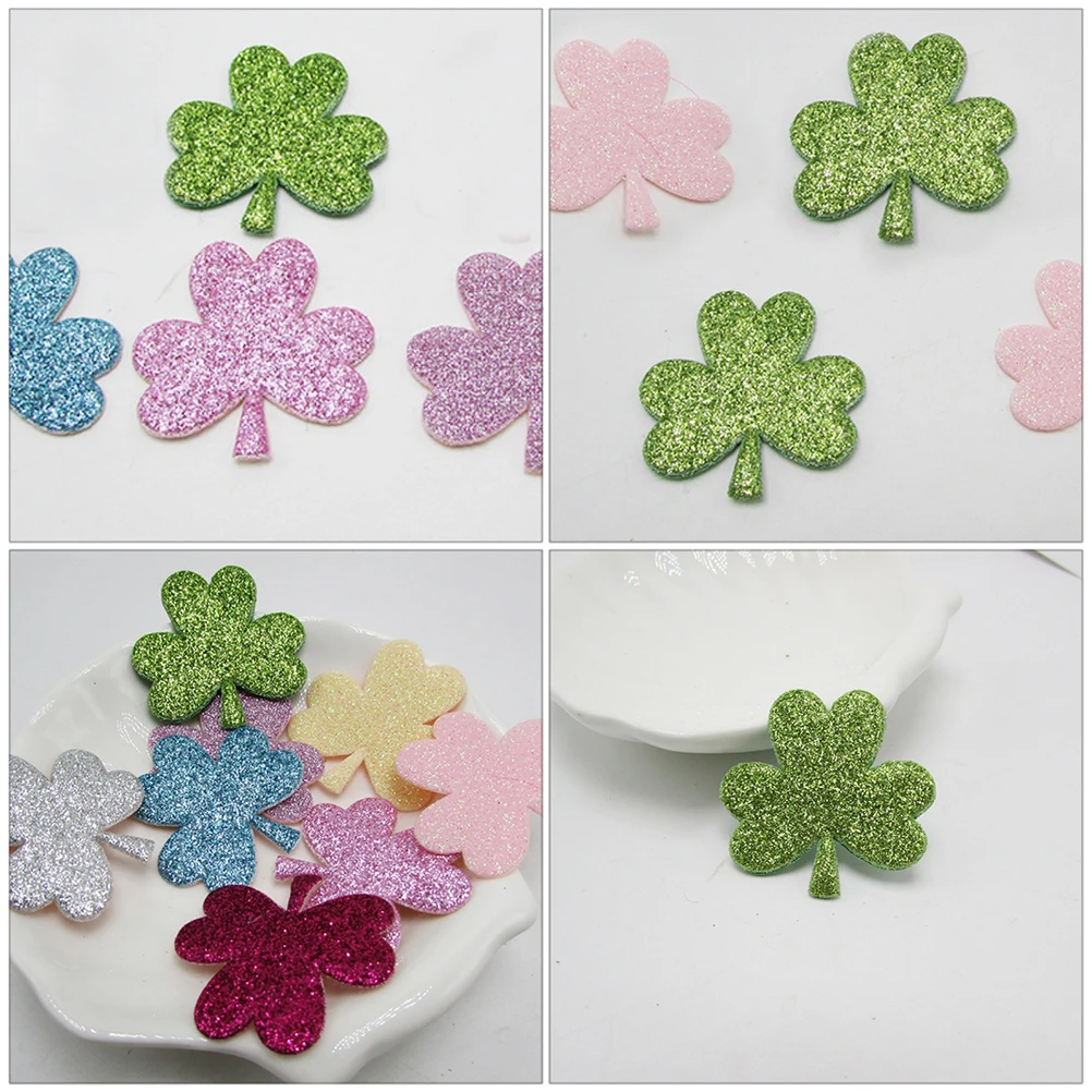 

Shiny Clover Shaped Fabric Patches for DIY Accessories Crafts Decorative Supplies St Patrick Day Hair Materials