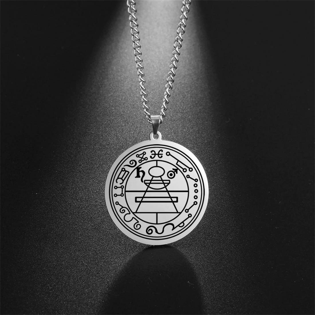 EUEAVAN Esoteric Seal of Solomon Necklace For Women Men Stainless Steel Round Vintage Pendant Chain Amulet Jewelry Gift