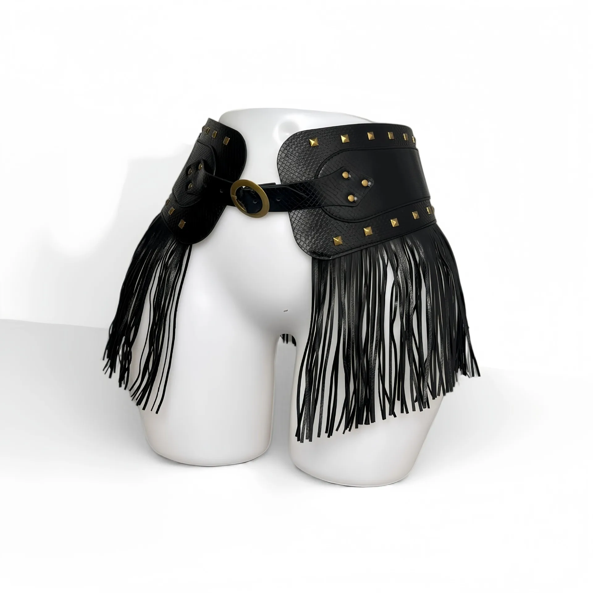 Original Pyramid Rivet Crocodile Pattern Ultra-Wide Tassel Belt, A Cross-Border Bestseller, Popular In Europe And America, Same