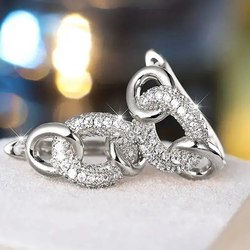 Huitan Creolen in Kettenglied-Form, drei Farben, Stil, für Damen, Hochzeit, Party, Alltag, Luxus-Accessoires, eingelegter glänzender CZ-Schmuck
