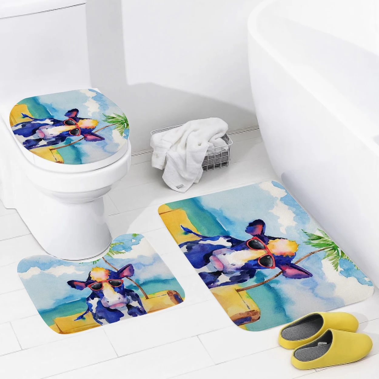 Non slip shower mat bathroom carpet shower beach style decoration water absorbing bathtub carpet toilet cover decoration cover