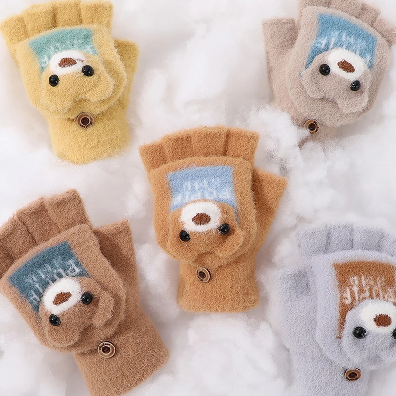 

1 Pairs Children's Gloves New Cartoon Kawaii Sweet Cute Mittens Winter Warm Plush Thick Soft Sports Writing Loves For Students