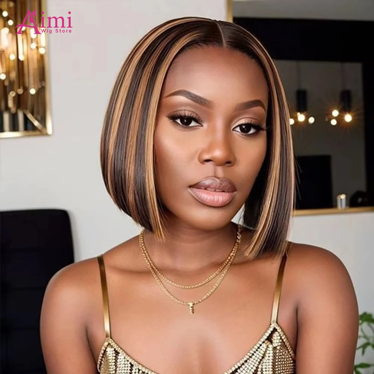 200 Density Highlight 4/27 Short Bob Human Hair Wigs 14 Inch 13x4 Transparent Lace Front Wig 100% Brazilian Human Hair For Women
