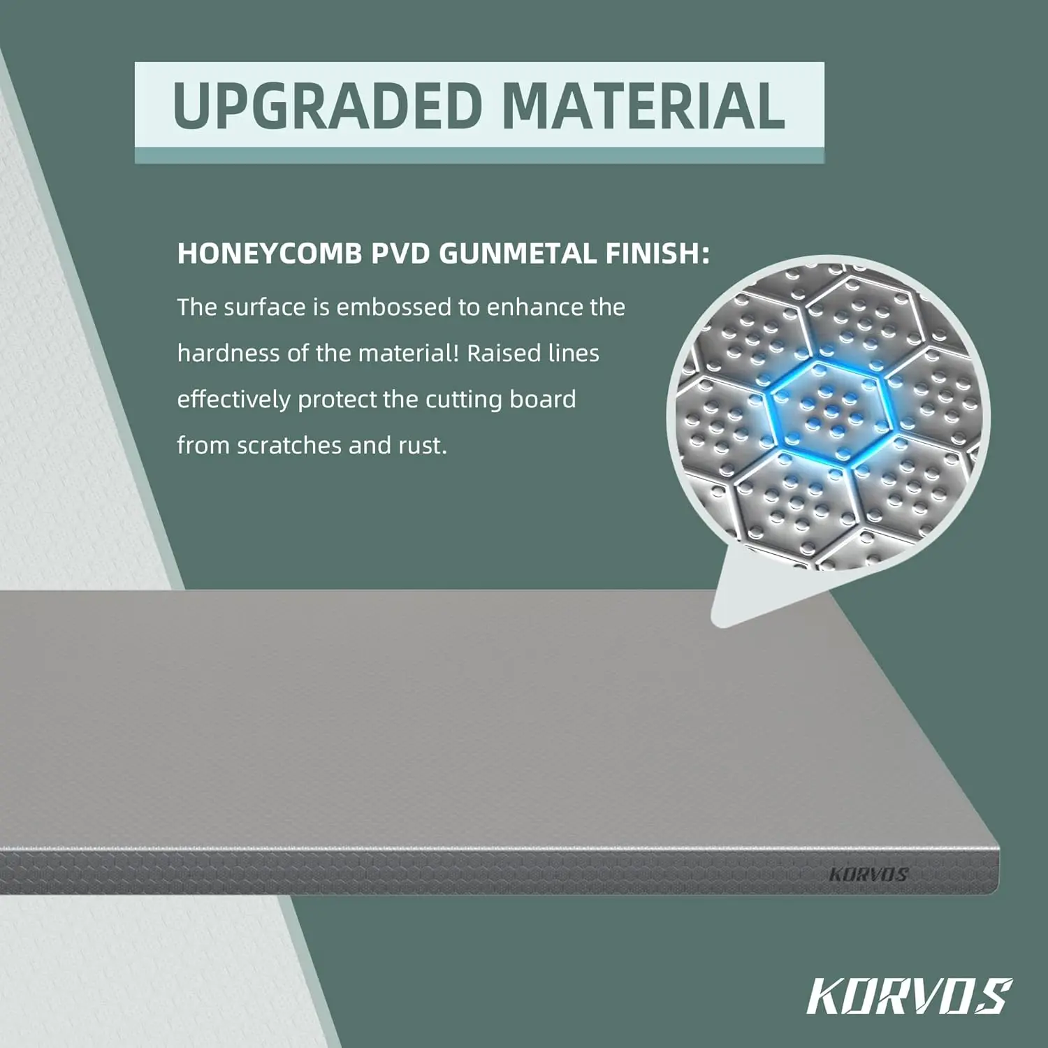 Tábua de corte grande de aço inoxidável 304, 23,62 x 19,68 polegadas, padrão de favo de mel de baixo ruído resistente para carne e legumes