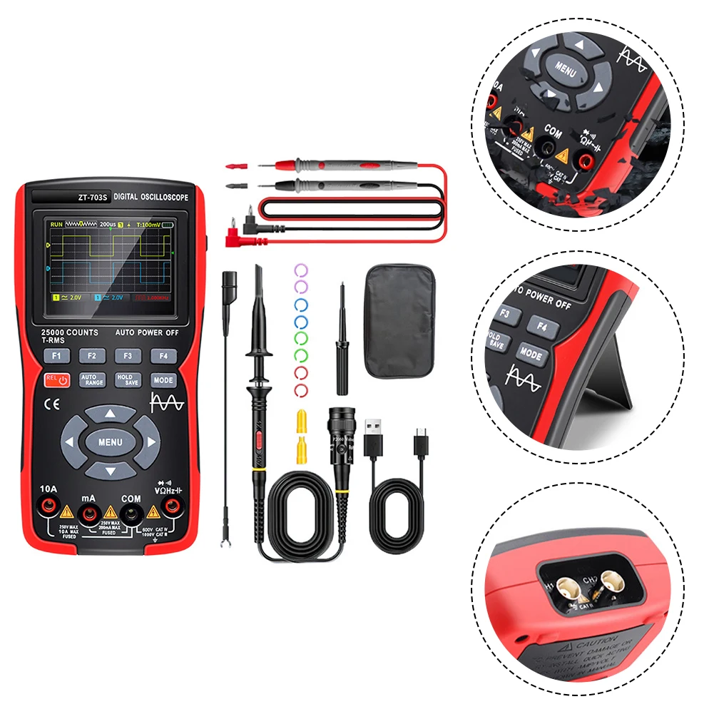 3 In 1 Handheld Oscilloscope Dual Channel Digital Multimeter & Signal Generator Integrated Multimeter Device Essential Tool