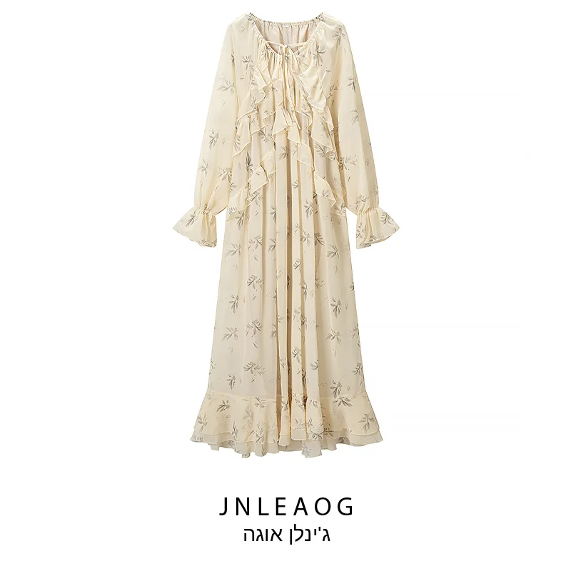 Fashionable Versatile Print Dress JNLEAOG Spring New Arrival Women's Clothing Straight Cut Polyester Long Sleeve Casual Dress