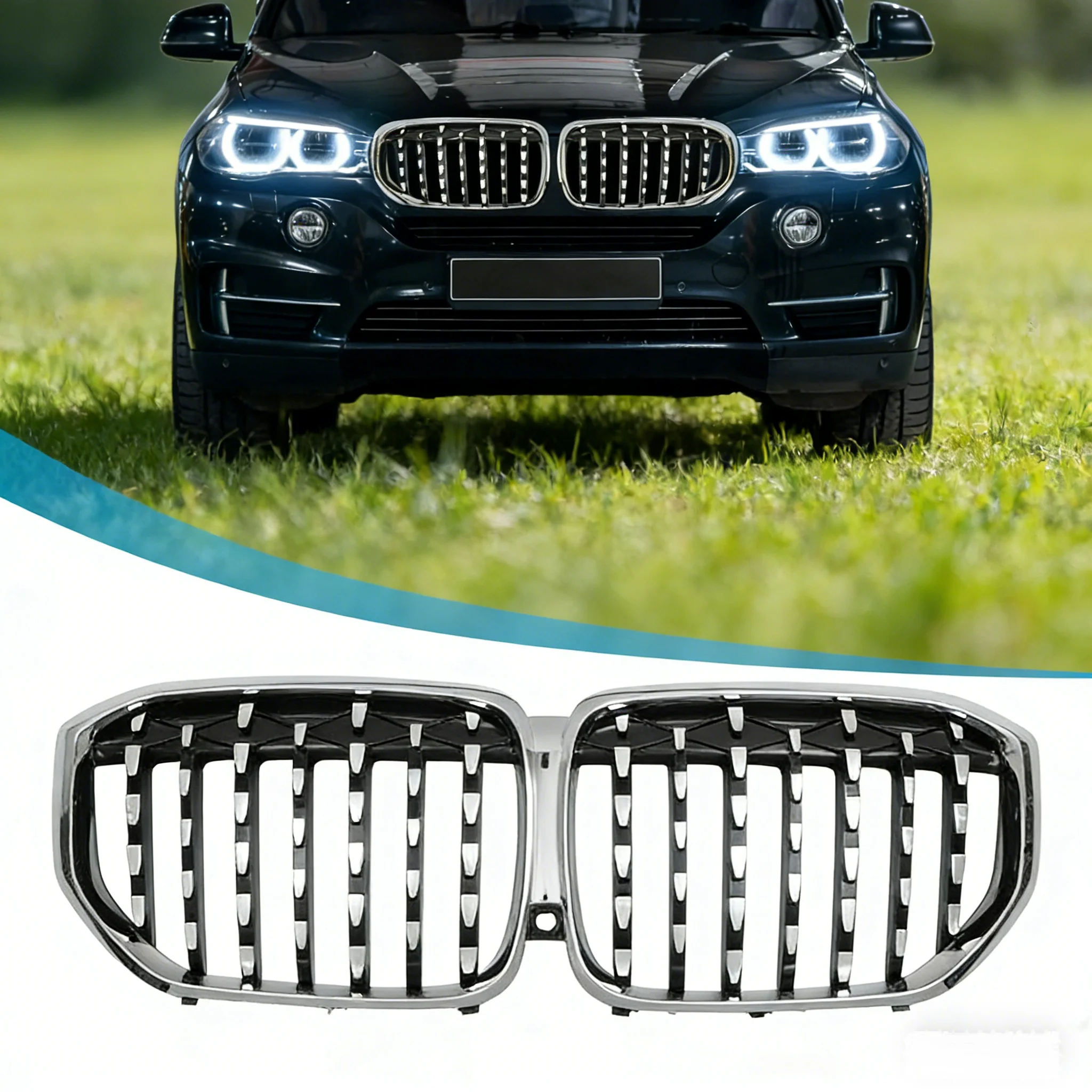 

Подходит для BMW X5 G05 2018-2021 OEM 51137454890 51137454888 Решітки переднего бампера с хромированными серебряными бриллиантами и двойными решетками