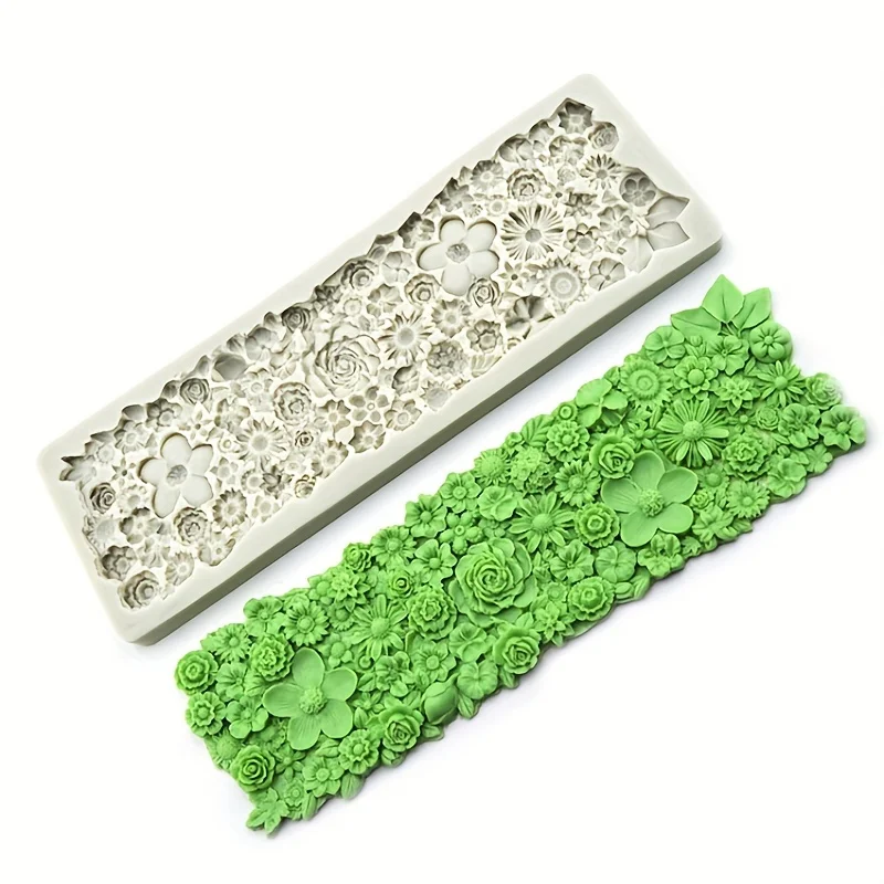 

3D Floral Fondant Mold - Multi-Pattern Cake Border Mold for Wedding/Birthday Chocolate Decorations, Sugar Craft Tool