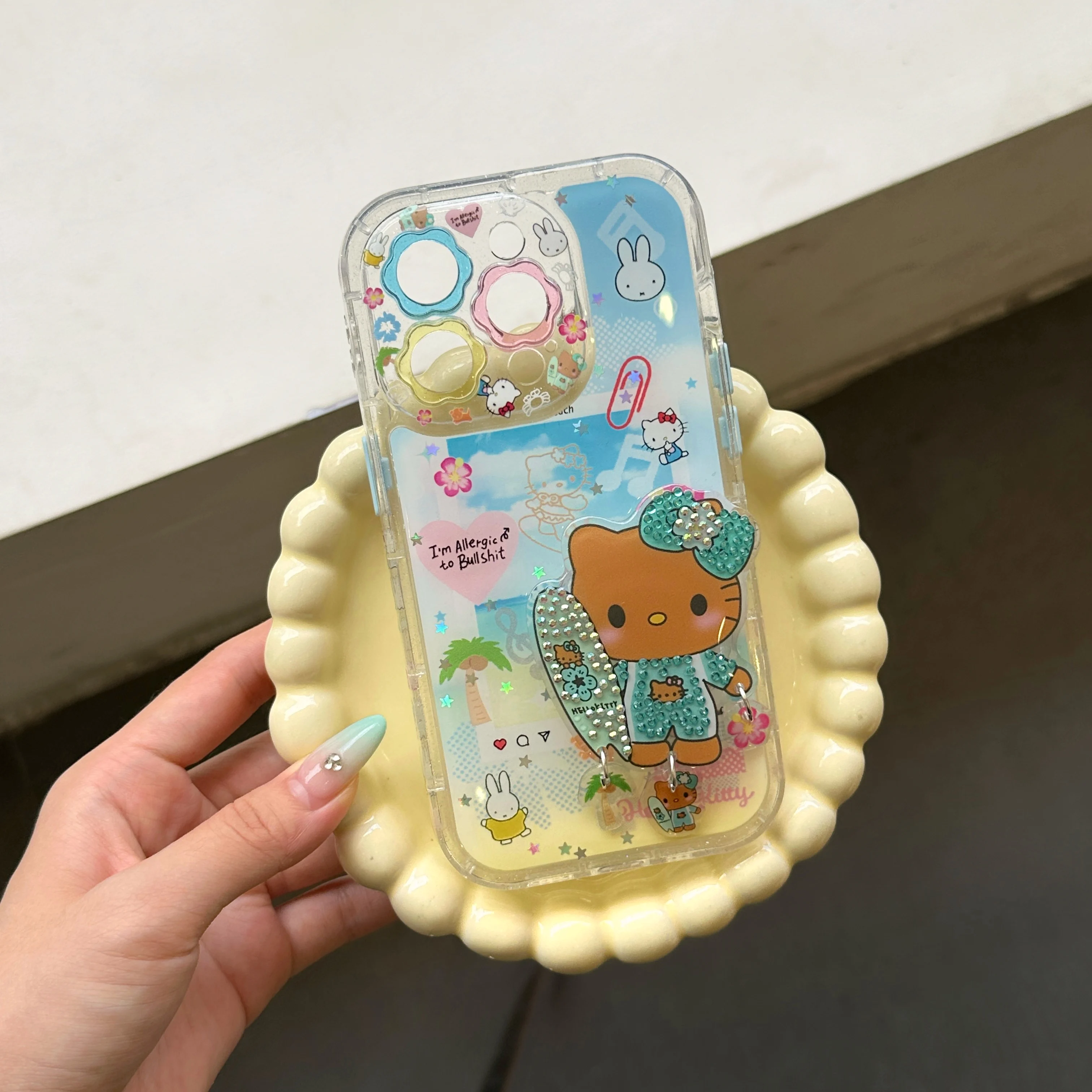 

Cute For Sanrio Cartoon For Hello kitty With Holder Style Anti-slip Fall-proof Phone Case For IPhone 13 14 15 16 Pro Max