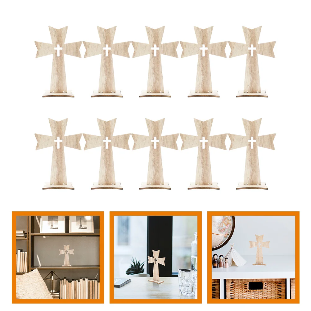 

10 Pcs Cross Crafts Creative Holiday Ornaments Set 10pcs (Type B) Banner Wood Decorations Wooden Decorative Office