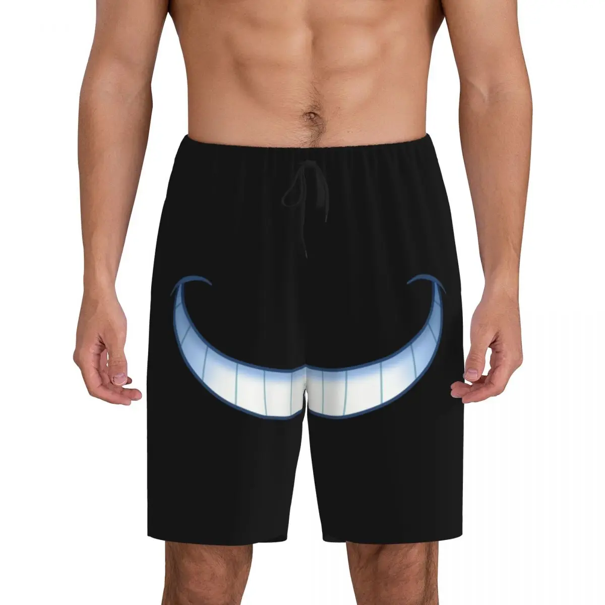 Custom Printed Men Smiling In The Dark Pajama Shorts Cheshire Cat Sleep Pjs Sleepwear Bottoms with Pockets