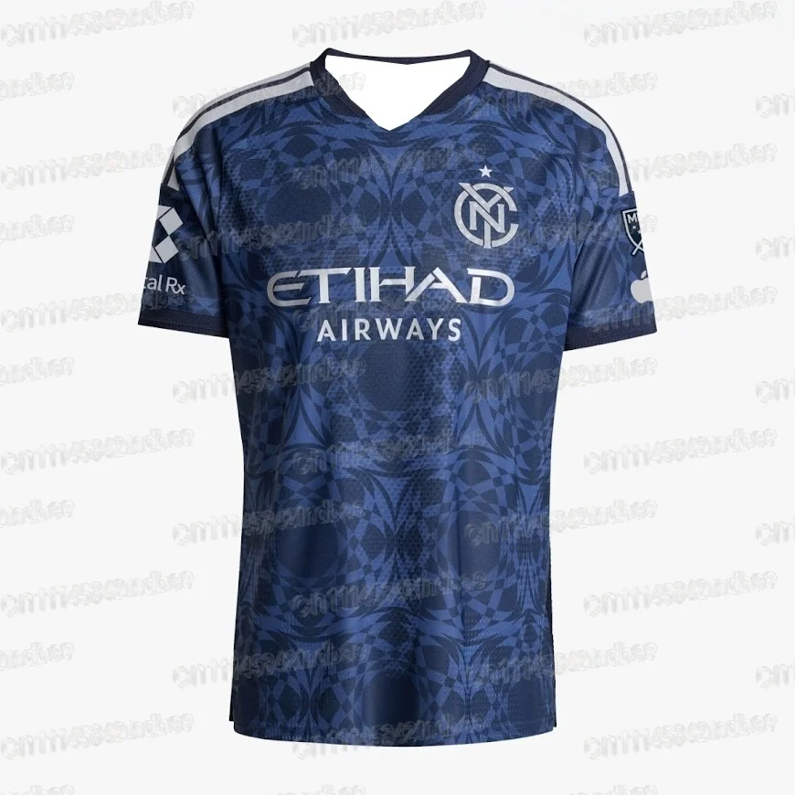 NYCFC 2026 All Nations Herren Fußballtrikot MLS Fußballtrikot Fan-Version Blaues Geometrisches Muster Sommer T-Shirt Familienoutfit – Detail 4