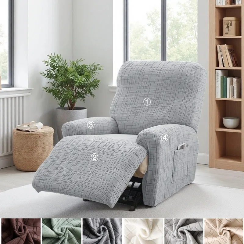 4-teiliger Jacquard-Sofabezug für Relaxsessel, elastischer Sesselüberzug, All-inclusive-Schutzhülle für Einzelsofas im Wohnzimmer