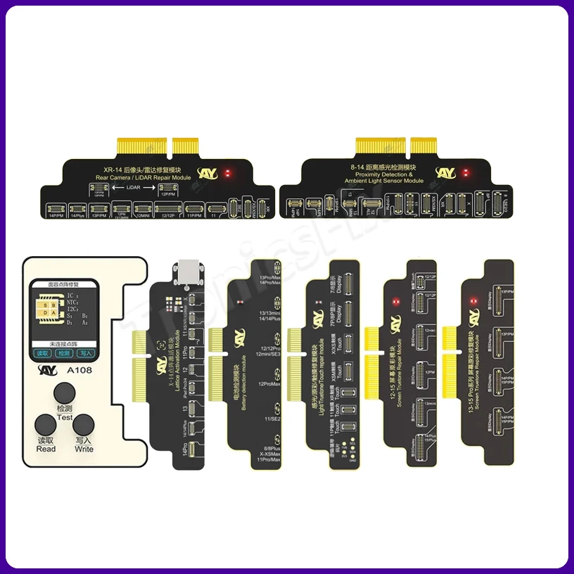 AY A108-programador de pantalla Truetone para móvil, pieza para cámara trasera, batería LiDAR, reparación, placa, herramientas para IPhone X-15 Pro