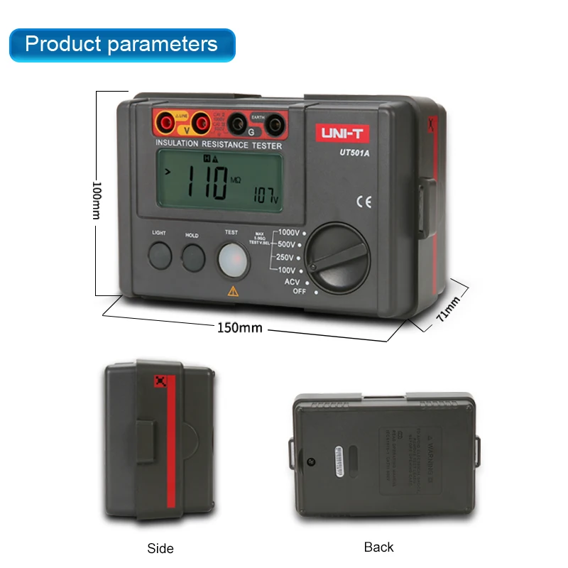 UNI-T UT502A UT501A جهاز اختبار مقاومة العزل الرقمي Megohm متر العزل المقاومة متر أوم Megohmmeter