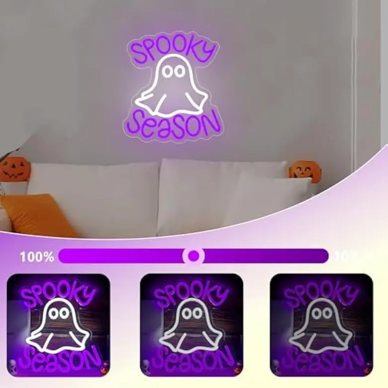 Halloween fantasma sinal de néon roxo assustador temporada iluminar sinal decoração da parede para festa de halloween casa bar homem caverna aniversário