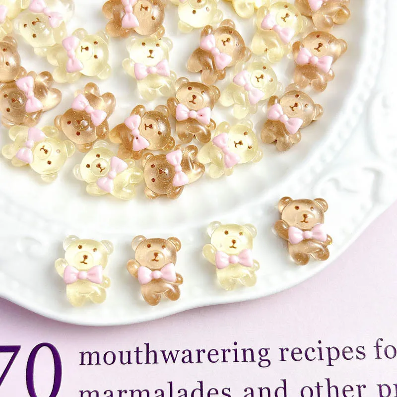 Ours de Ballet en résine 3D Kawaii, 30 pièces, breloques pour ongles, nœud Transparent, ours en peluche, accessoires de décoration pour Nail Art, artisanat de manucure à faire soi-même