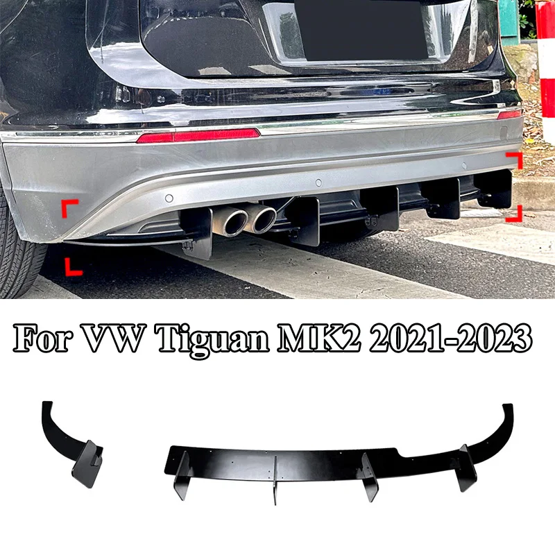 For VW Tiguan MK2 21-23 Glossy Lower Rear Bumper Lip Diffuser Spoiler Splitter Protector Car Styling Auto 2021 2022 2023 tail