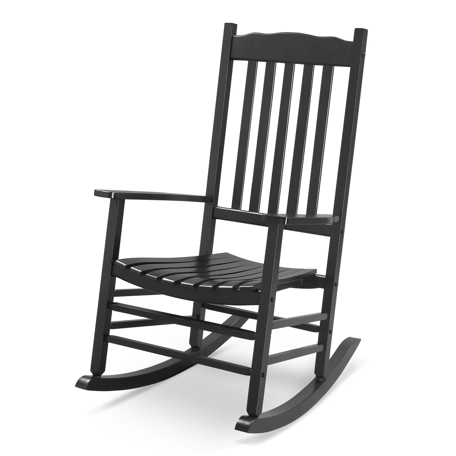 

68.5*86*115CM Square Wooden Rocking Chair Wavy Backboard Black