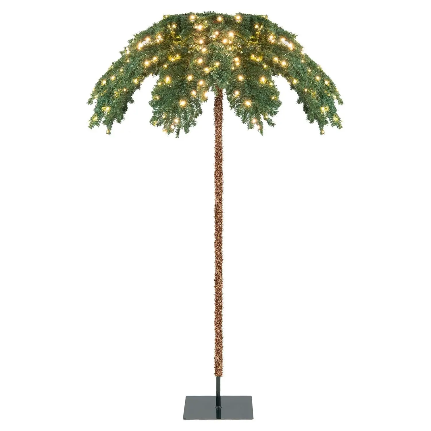 Palmier artificiel lumineux de 180 cm avec 250 lumières LED en blanc chaud, arbre LED avec 813 embouts et support en métal