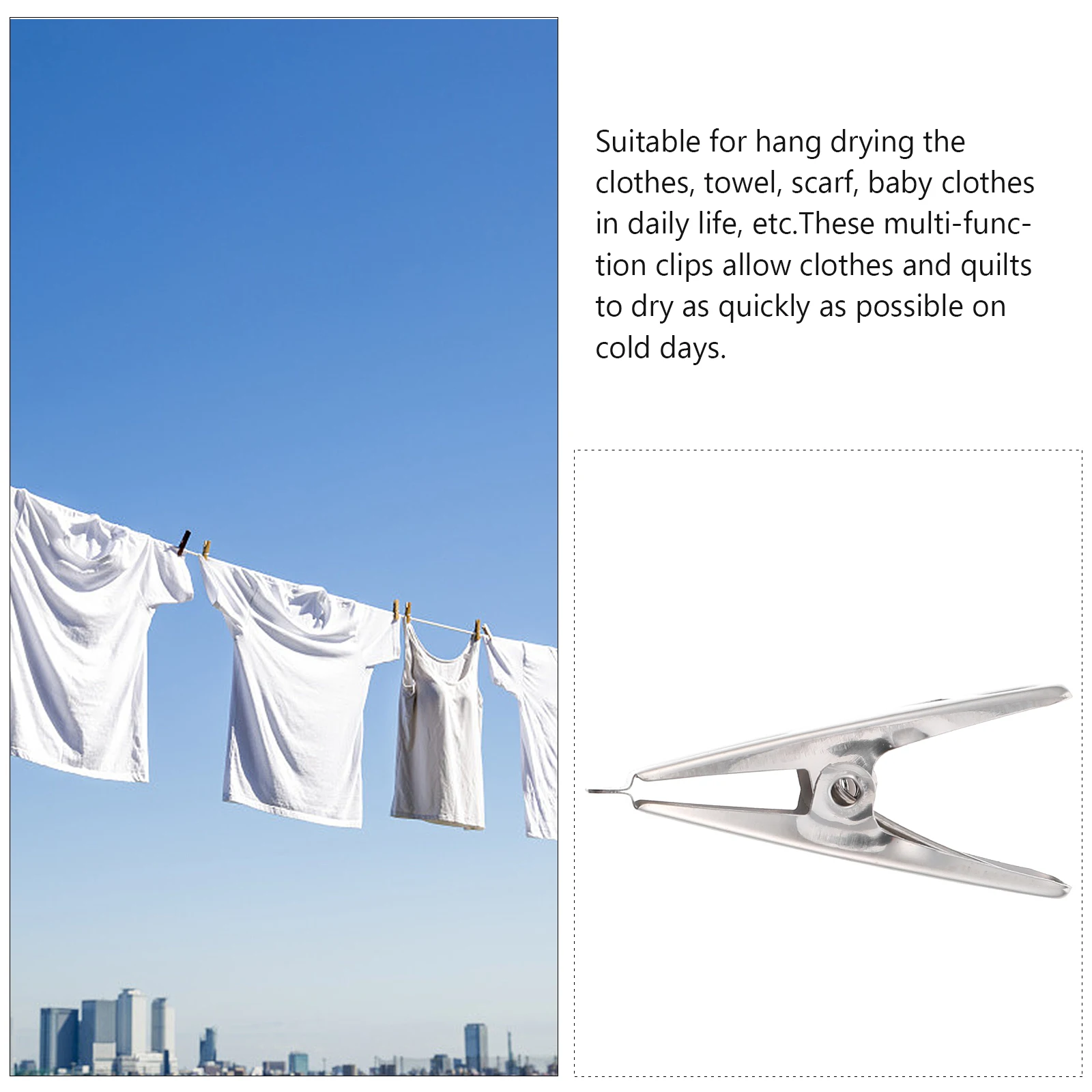 

20pcs Stainless Steel Clothespins Large Windproof Clips for Clothes Towels Quilts Baby Garments Dry Fast