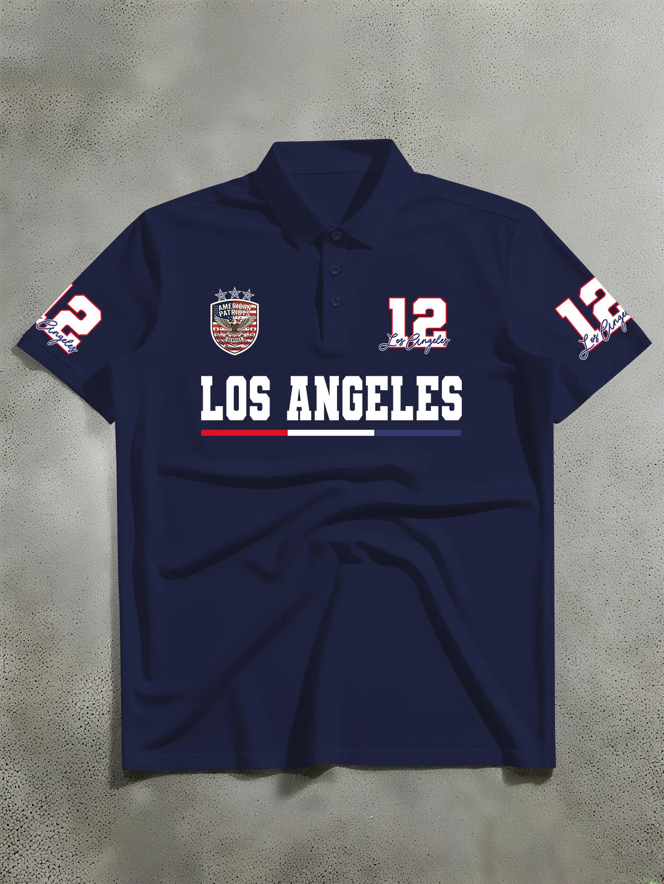 Fashionable men's short sleeved polo shirt, American retro style city name print with team emblem element polo