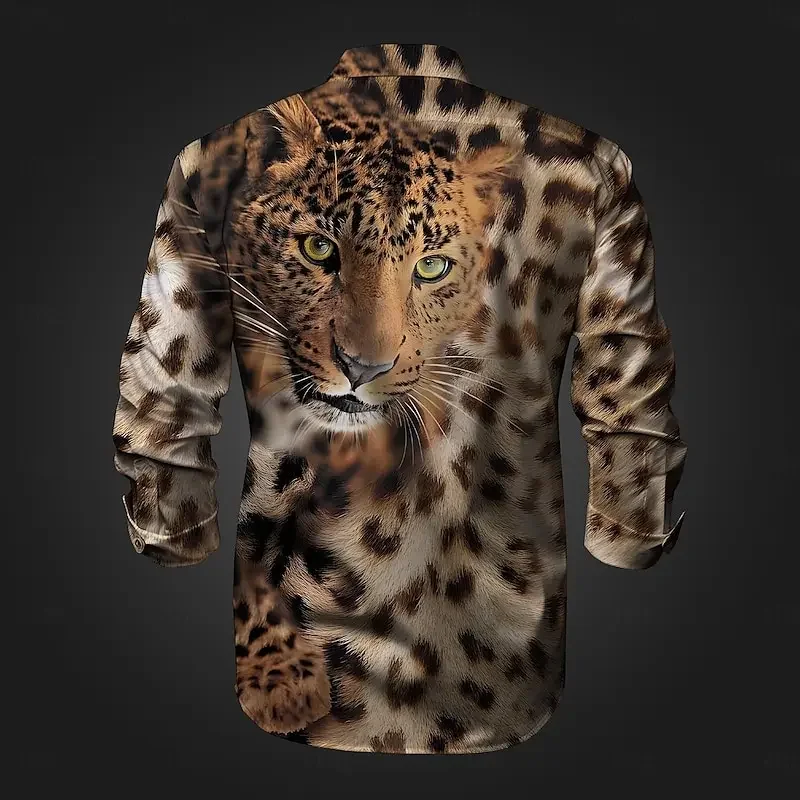 2024 New Men\'s Leopard Shirt Pattern HD Fashion Casual Men\'s Leopard Design Soft and Comfortable Plus Size XS-6XL