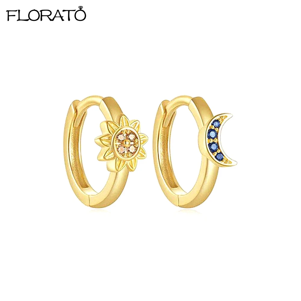 

Cute Flower Asymmetric Earrings 925 Sterling Silver Needle 2024 New Gold Color Hoop Earrings for Women Trendy Shiny Jewelry Gift