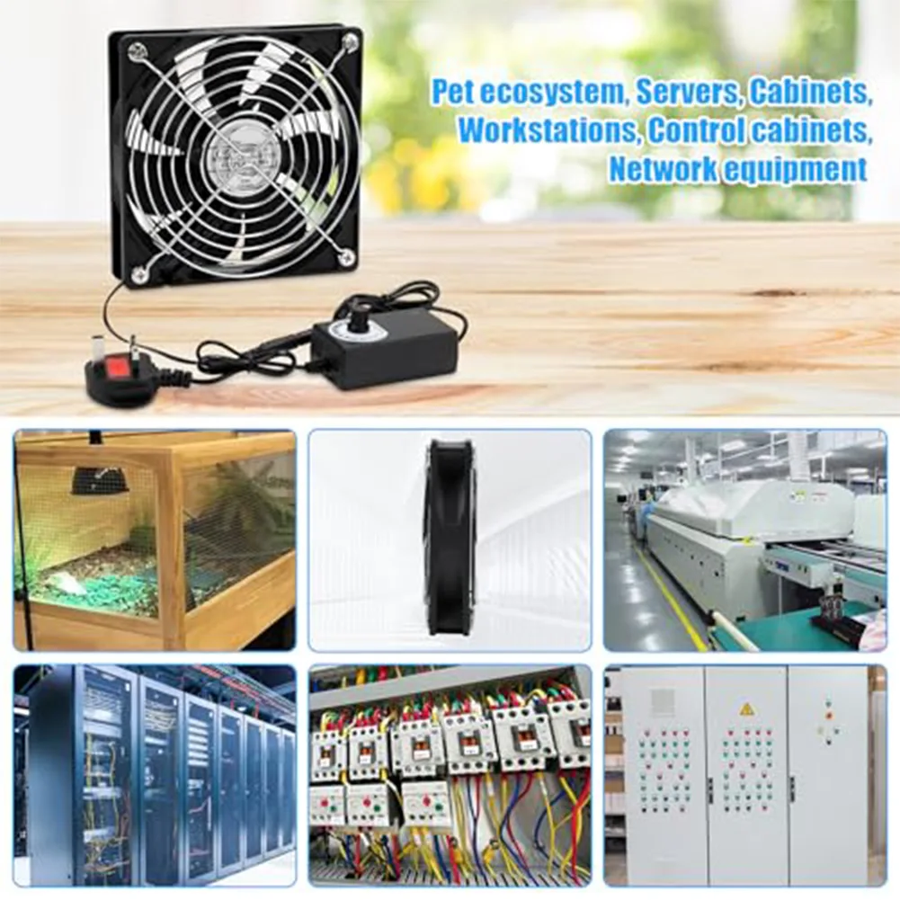 120mm Brushless Adjustable Computer Fan 220V 3V to 12V Speed Control PBT Fire Resistant Metal Mesh Fuse for PC