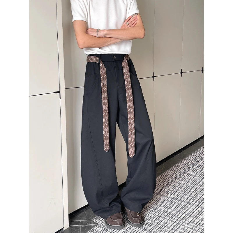 

Brown Suit Pants Men Fashion Society Mens Black Dress Pants Korean Loose Wide Leg Pants Mens Office Formal Trousers Large Size