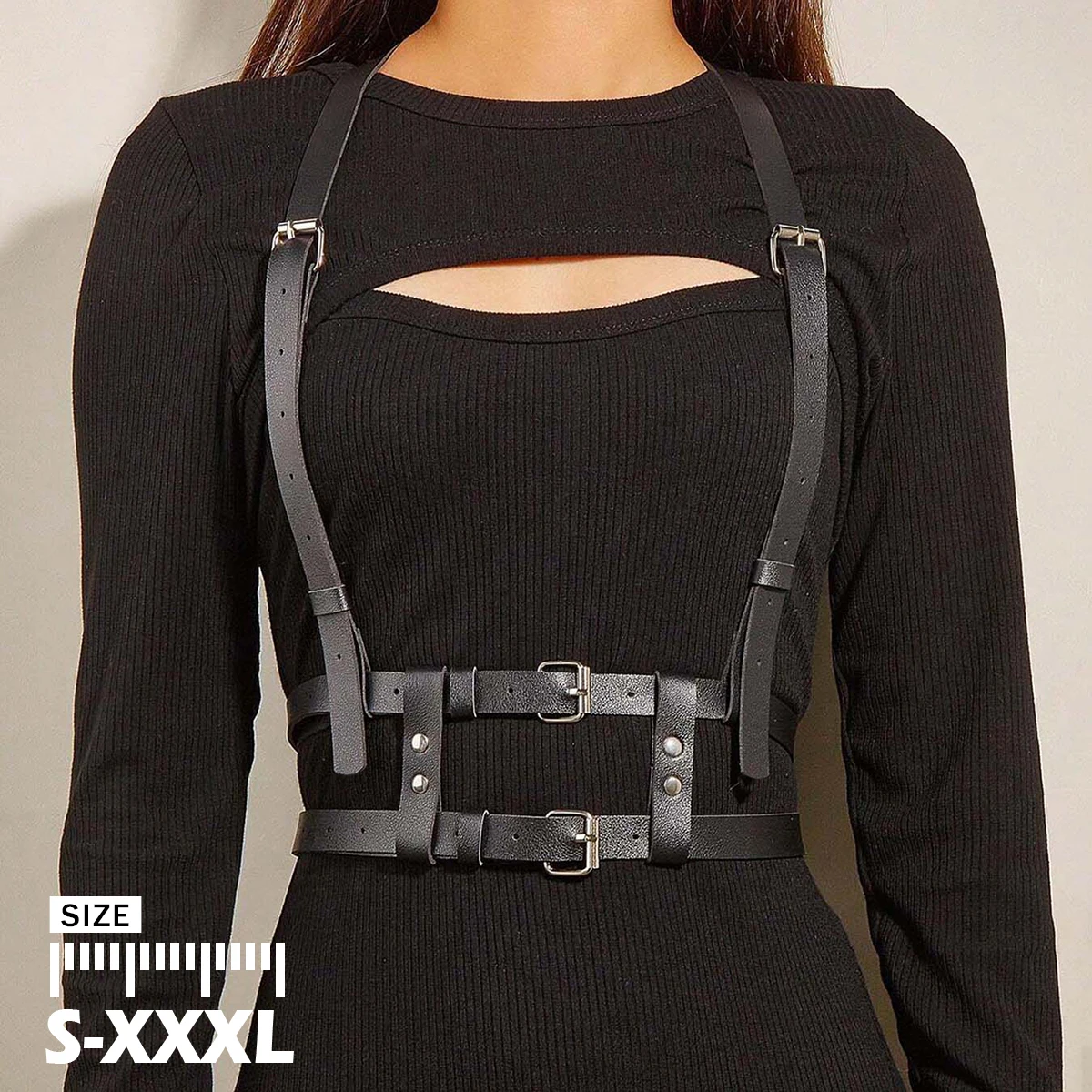 Punk Gothic Black PU Adjustable Plus Size Chest Body Harness Belt For Women Street Decor Accessory Rave Festival Halloween Club